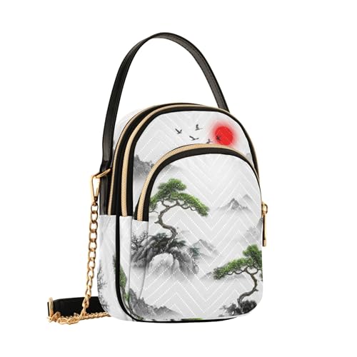 Women's Shoulder Purses Quilted Cell Phone Wallet Chain Purse Prints Zipper Ladies Clutch Satchel Traditional Landscape Mountains2