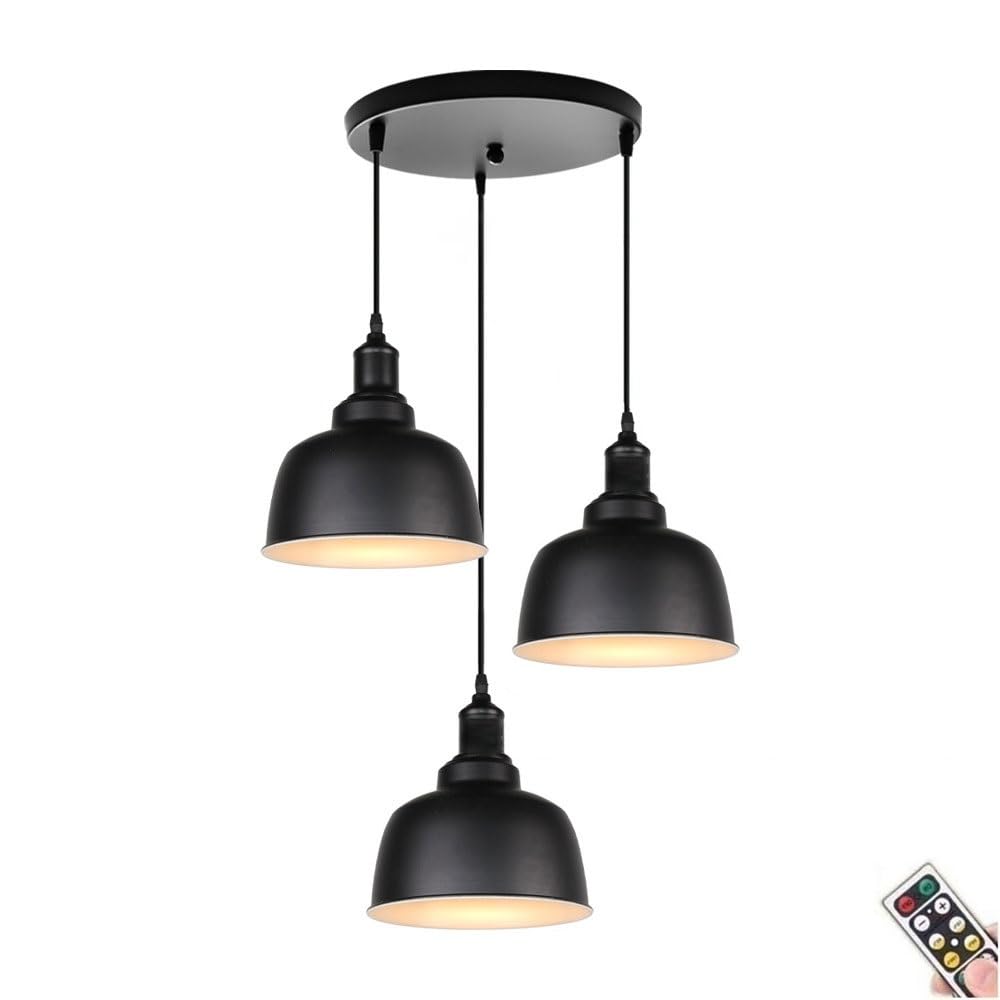 KEFA Modern Minimalist Battery Operated Pendant Light, Black Wireless Adjustable Pendant Lighting with Remote & Blub, No Wiring Ceiling Hanging Light for Kitchen Island Dining Table Living Room Barn C