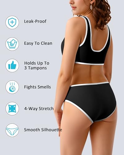 Beautikini Period Swimwear Sporty Two Piece Menstrual Swimsuits Leakproof Bikini Set Bathing Suits for Teen Girls Women3