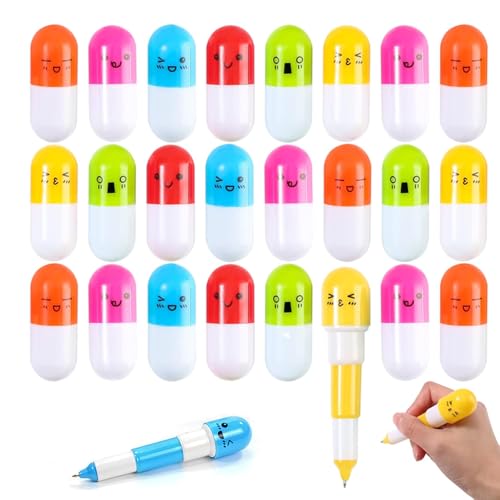 AMERTEER Party Favors For Kids Birthday | 24 Pcs Mini Ball Pen Toys Boys Girls Return Gift Toys Cartoon Vitamin Capsule Kids Party Favors Mini Retractable Ballpoint Pens Novelty Stationery