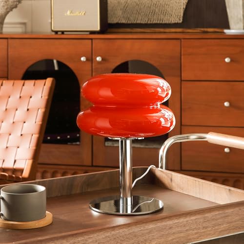 Glivpny Orange-Red Mushroom Table Lamp with Touch-Dimmable Warm Light