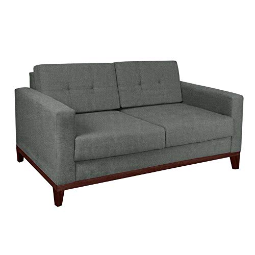 Sofá 2 Lugares Living Pés e Base em Madeira Linho Cotton Cinza
