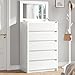 Jocoevol White Dresser 5 Drawer Dresser for Bedroom, Modern Fluted Dresser with Deep Drawers and Mirror, Wooden Dresser Chest of Drawers for Living Room, Hallway, Entryway