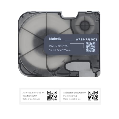 MakeID P31S Etiquetas de polipropileno mate predimensionadas, identificación de interiores y exteriores, etiquetado de equipos, 104 unidades/rollo