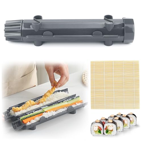 CHRI Sushi Maker Bazooka Set à sushis avec tapis en bambou pour débutants (gris)