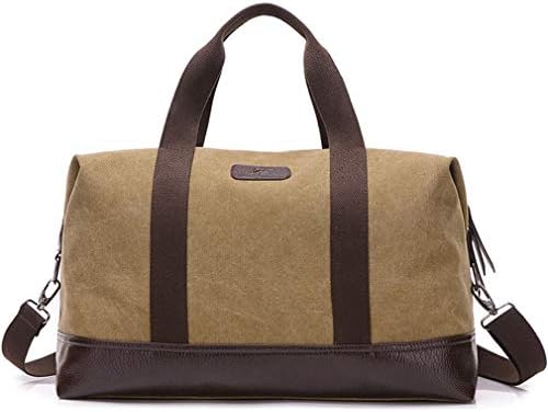 Unisex Canvas Travel Tote Weekender Overnight Bag Leather Duffel Carry on Bag (Khaki)