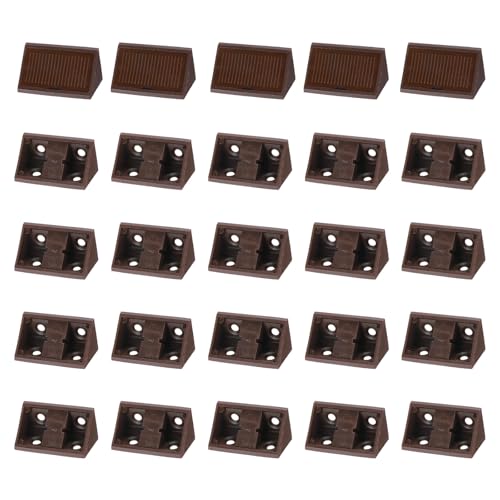 Image of sourcing map 50pcs Plastic Corner Braces 42 x 20 x 20mm L-Shape 90 Degree Right Angle Brackets Corner Braces with Cover & Screws for Furniture Support Chairs Wood Shelf Cabinets Box, Dark Brown