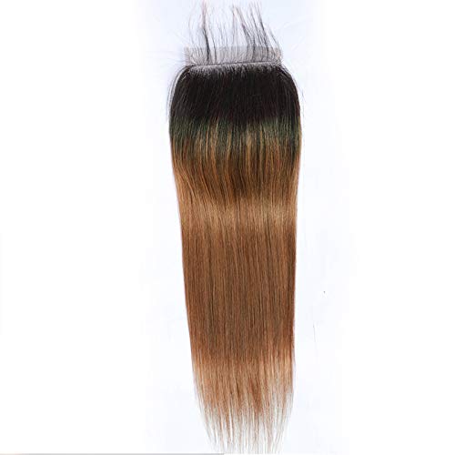 4X4 Lace Closure Pre Plucked 1B/30 Brown Ombre Straight Weave Human Hair Closure With Natural Hairline 16 Inch Free Part Soft Braziian Virgin Hair Pieces - Image 3