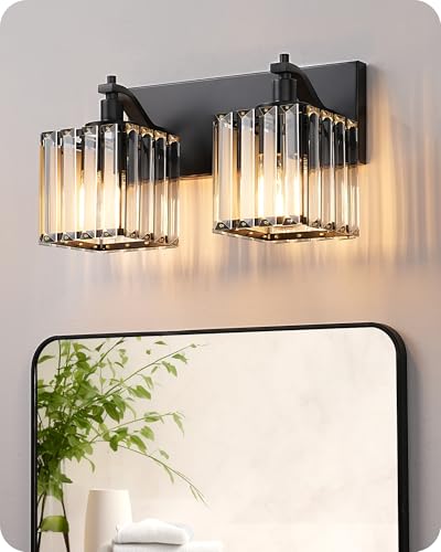 EDISHINE Bathroom Vanity Light Fixtures, 2 Light Crystal Bathroom Lighting