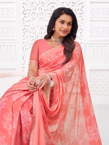 Image of Laxmipati Kiran Pink Georgette Floral Printed Saree