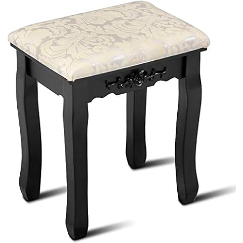 GOFLAME Retro Vanity Stool with Wood Legs and Thick Cushion Cover