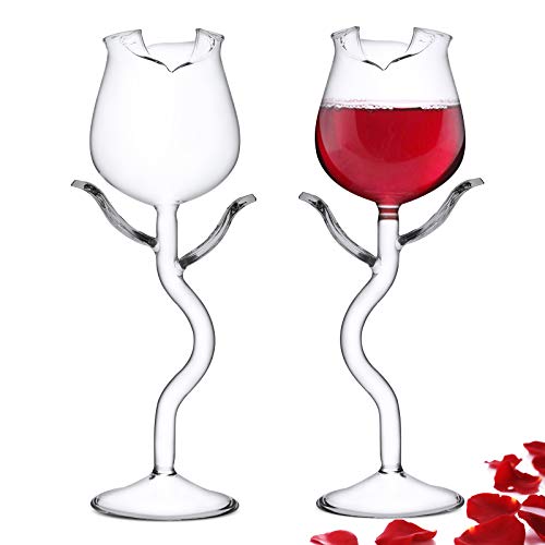 Inftyle [Gift Set] Rose Cocktail Glass Wine Goblet Glasses Flower Drinkware Set Of 2, Crystal Champagne Flutes Classy Red Wine Glass, Ideal Gifts For Housewarming, Wedding, Birthday Celebrations #TOP18