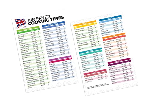 Air Fryer Cooking Times UK Chart Cheat Sheet Celsius Centigrade and Fahrenheit Cook Times Airfryer - Quick Reference Guide Large Print Laminated Easy to Read Air Fryer Accessories