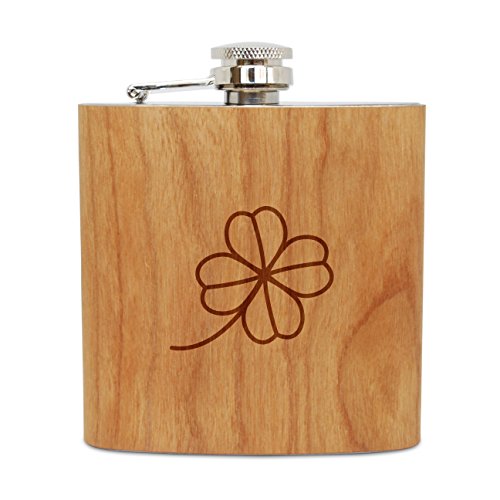 WOODEN ACCESSORIES COMPANY Cherry Wood Flask With Stainless Steel Body - Laser Engraved