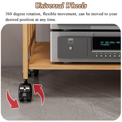 HiFi Rack Av Shelf Media Storage Cabinet, con ruote, Regolabile Scaffalatura video, Stoccaggio attrezzature stereo Rack e supporti, Mobileo-Video Scaffalatura