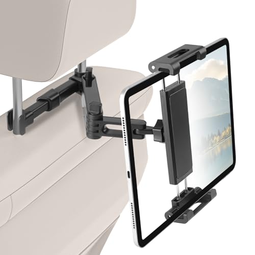 Kairiyard Tablet Holder for Car, 3 in 1 Extension Arm Adjustable Car Headrest Tablet Holder Road Trip Essentials Back Seat Tablets Cars Mount Compatible with iPad Pro, Air, Mini, 4.7-11' Devices