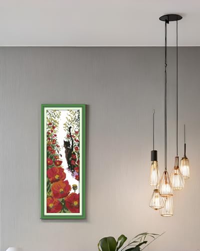 Image of CaptainCrafts Cross Stitch Kits for Adults Stamped 11CT Cat Pattern | Printed Fabric, Red Flowers and Black Cat Cross Stitching, DIY Hand Embroidery, Relaxing Crafts, Home Decor