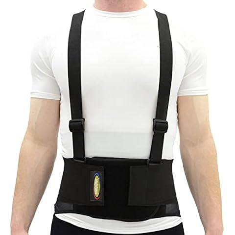 MAXAR Work Belt, Industrial Lumbosacral Support, 8" Wide Adjustable Back Brace, Double Pull & Removable Suspenders, Ideal for Lumbosacral Back Pain Relief & Heavy Lifting, Black, X-Large Cover