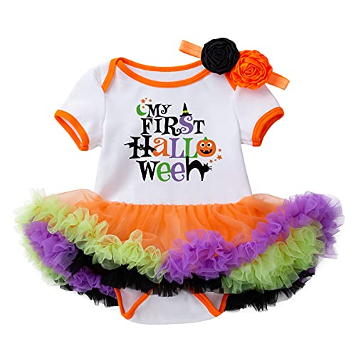 LNL Costume d'Halloween pour bébé fille - Mon premier costume d'Halloween - Grenouillère, jupe tutu avec bandeau - Lot de 2, multicolore, 6-12 mois Cover
