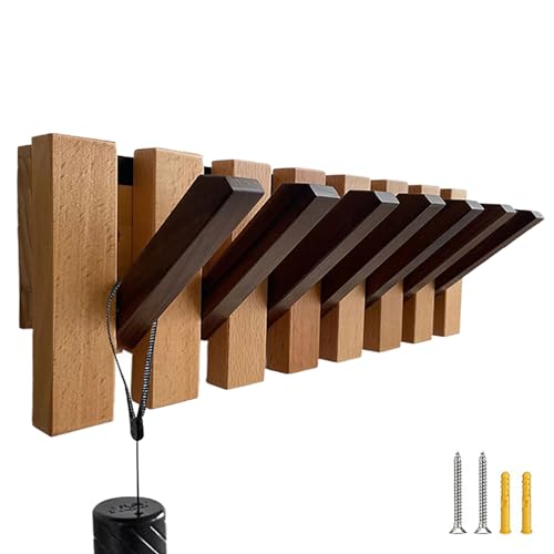 Porte-manteau mural en bois naturel Qxiao de style piano avec 7 crochets rabattables