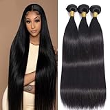 Straight Human Hair Bundles Color 1B Straight Bundles Human Hair 8a Grade Hair Weave Hair Extensions Double Weft Remy Hair Soft and Silky for Black Women (20 22 24 inch,3 Bundles)