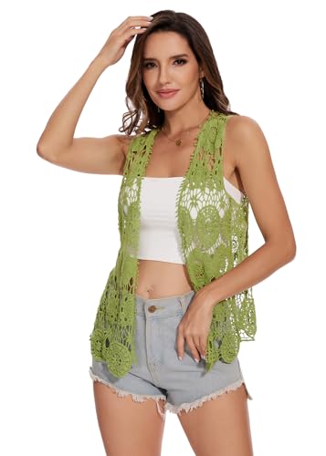 Image of Anna-Kaci Lace Front Open Sleeveless Top Cardigan Crochet Vest Cover up Summer Beachwear