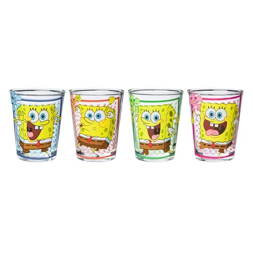 Image of Silver Buffalo SpongeBob SquarePants Poses 4 Pack Mini Glass Set, 1.5 Ounces