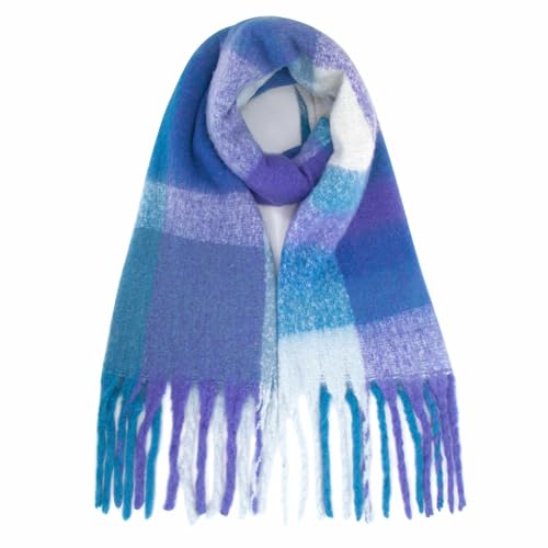 DiaryLook Karierter Warmer Deckenschal für den Winter, Lange Damen Schals, kariert, weich, Wolle, Tartan für Frauen,Blau Karo