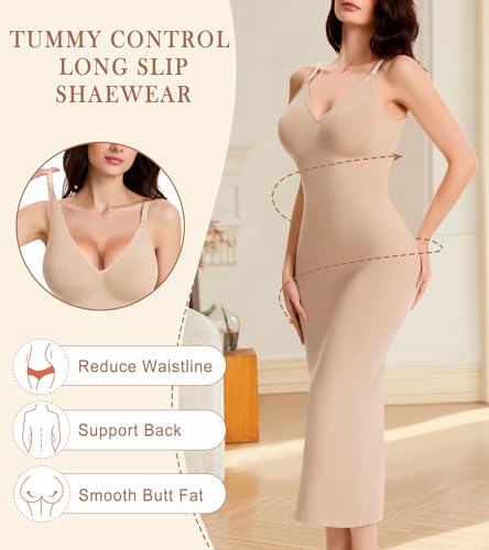 Shapewear Slips for Under Dresses Full Slip Dress for Women Tummy Control Seamless Body Shaper V Neck Slip4