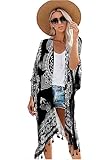 hejiagongsi Kimono Damen Strandtunika Damen Elegant Lang Sommerkleid Damen Strand Kimono Sommer Outfits Damen Strandkleid Damen Schwarz