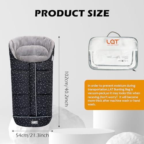 Image of LAT Baby Warm Bunting Bag Universal,Stroller Sleeping Bag Cold Weather,Waterproof Toddler Footmuff(Basic,Black+White Stars)