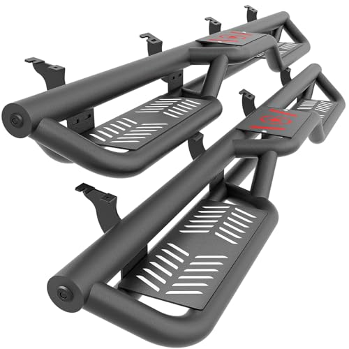 YZONA CrewMax Cab Running Boards Side Steps Compatible with 2022 2023 2024 2025 2026 Toyota Tundra Crew Max Cab Two Stair Drop Design Style Black Truck Side Rails Nerf Bars (Black Powder Coated)