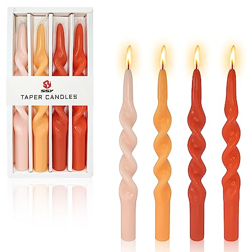 Spiral Taper Candle Orange Candlesticks 10inch Set of 4