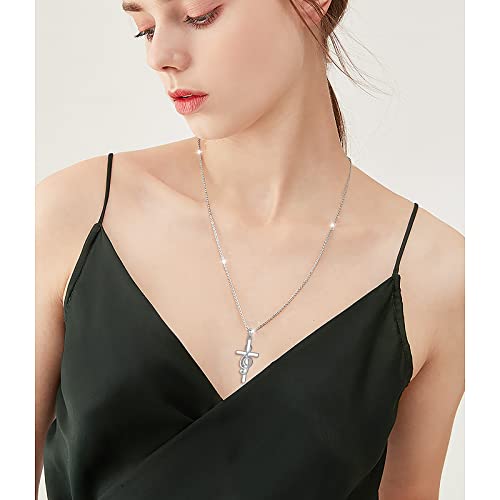 DAOCHONG S925 Sterling Silver Cross Pendant Necklace for Women Men Note Music Flower Panda Pentacle Jewelry2