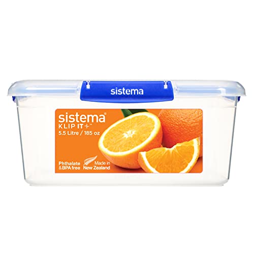 Sistema KLIP IT PLUS Récipient de conservation alimentaire | Forme carrée, 5,5 litres | Boîte alimentaire empilable et hermétique compatible réfrigérateur/congélateur | Plastique sans BPA
