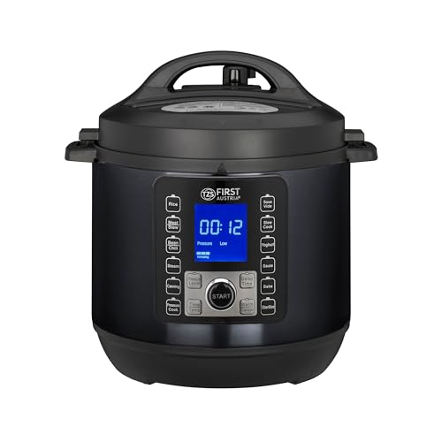 TZS First Austria - Elektro Schnellkochtopf 6L - 12 Auto-Programme - Multikocher 1000W Multicooker als Reiskocher, Dampfgarer, Crock Pot etc. - Elektrischer Multivarka Druckkochtopf inkl. Rezeptheft