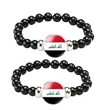 ZENRUIMING 2 Iraqi Flag Bracelets, Handmade Adjustable Black Beaded Crystal Glass Bracelet, Iraq Tourism Souvenir