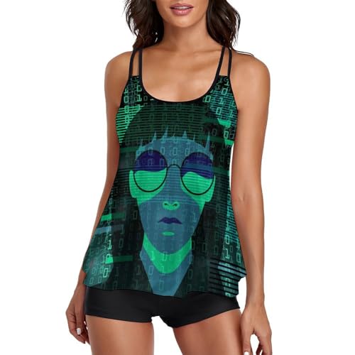 Maillot de Bain Tankini Ventre Plat avec Short de Garçon et Robe Légère