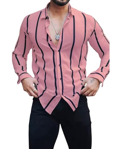 Image of OCTAVIAN Men Regular Fit Striped Curved Collar Casual Shirt