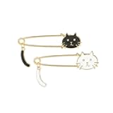 2 Pcs Cute Cat Brooch Black White Cat Brooch Pin Cat Safety Pin Ketty Lapel Pin for Women Men Girls Halloween Jewelry Gifts