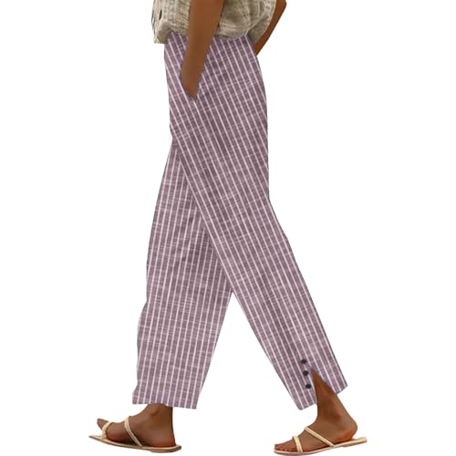 Pantalon de loisirs à rayures femme fini les ceintures serrées avec la boutonnière confort
