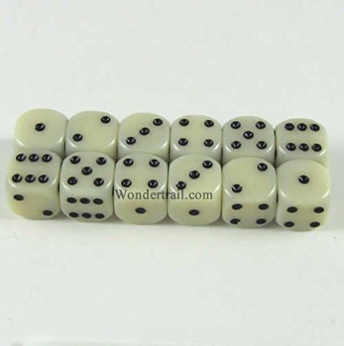 Wondertrail Ivory Dice with Black Pips D6 12mm (1/2in) Pack of 12 WCX25800E12