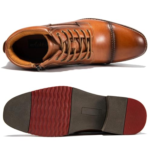 Arkbird Mens Oxford Leather Dress Boots Classic Cap Toe Side Zip Mid Top Casual Ankle Boots for Men3