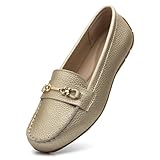 KORDAL Women's Comfortable & Lightweight Gold Leather Loafers Slip-Ons Driving Mocs Walking Shoes Cute Business Casual Dress Shoes Work Flats for Women 9 M US