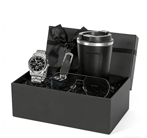 BSTcentelha Juego de Regalo para Hombre, Reloj de Pulsera, Llavero, Gafas de Sol, día del Padre, día de San Valentín, Boda, Navidad, Novio, Regalo(Setb)