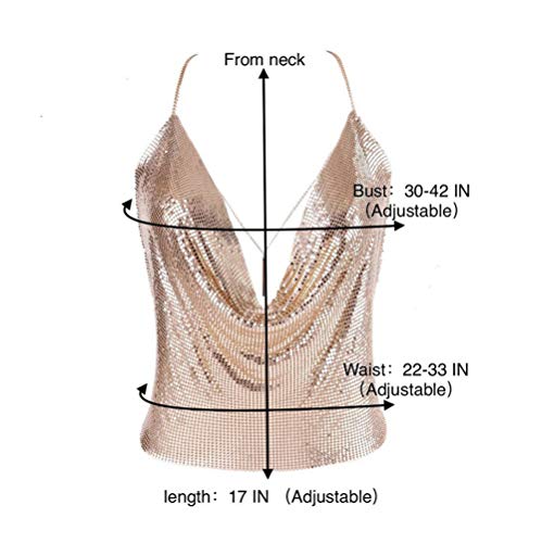 Gold Sexy Tops for Women Sparkly Deep V Neck Crop Tank Tops Cami Body Chain Top4