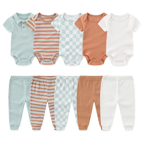 Image of Kiddiezoom Newborn Baby Layette Set 10-Piece with Bodysuits and Pants Set for Unisex Baby Gift Sets