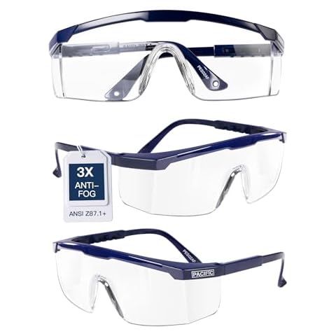 PACIFIC PPE 3 Pack Anti-Fog Safety Glasses with Ajustable Temples, Safety Glasses for Men and Women, ANSI Z87.1, Side Protection, High Transmission Protective Eyewear, Lightweight Cover