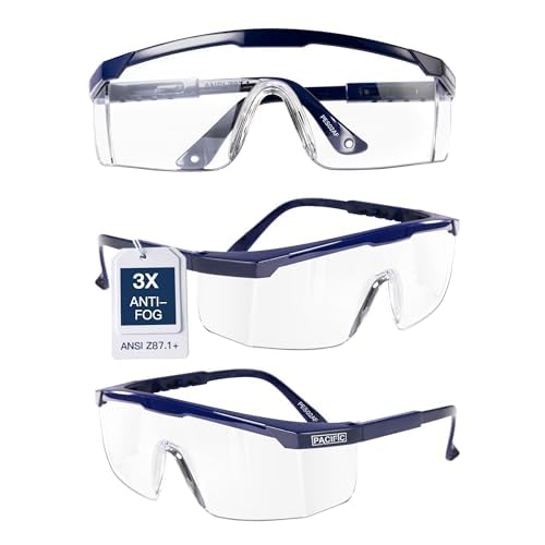 PACIFIC PPE 3 Pack Anti-Fog Safety Glasses with Ajustable Temples, Safety Glasses for Men and Women, ANSI Z87.1, Side Protection, High Transmission Protective Eyewear, Lightweight