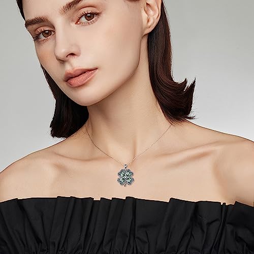 YAFEINI Clover Necklace Moonstone/Moss Agate Sterling Silver Shamrock Pendant Mothers Day for Women Mom2
